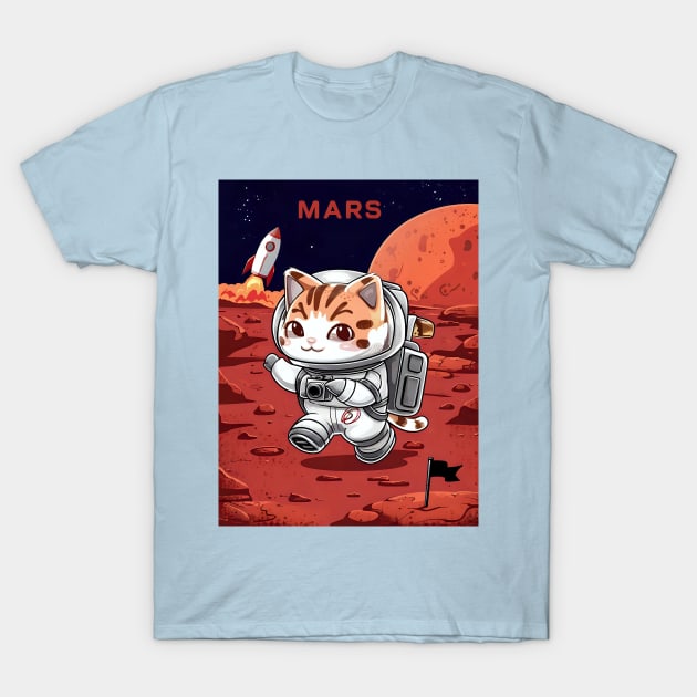 Cute cat astronaut on mars T-Shirt by Spaceboyishere